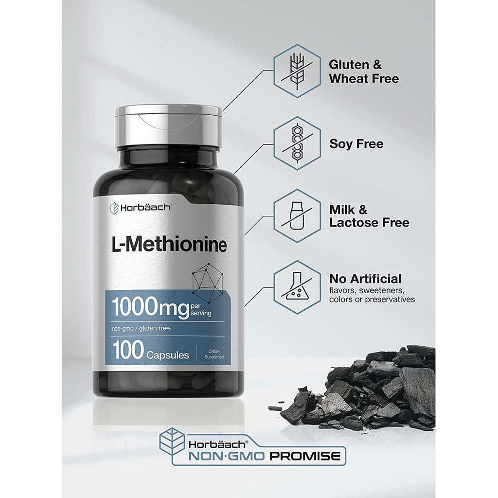 Horbäach L-Methionine 1000Mg | 100 Capsules | Non-Gmo, Gluten Free | Free Form Supplement