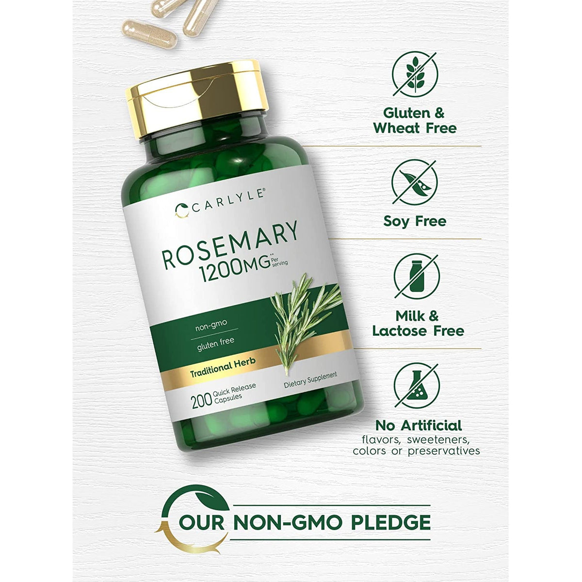 Carlyle Rosemary Capsules | 200 Count | Non-Gmo & Gluten Free Extract