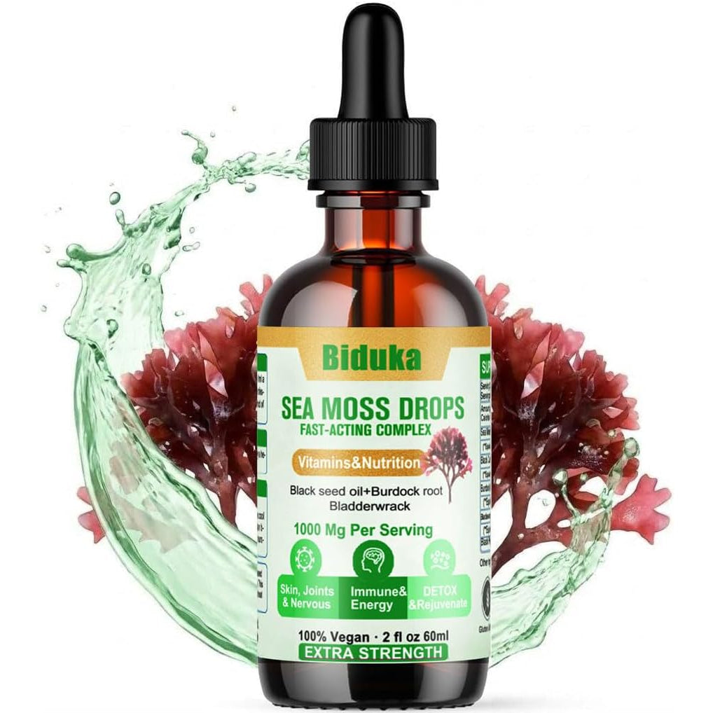 Irish Sea Moss Drops with Black Seed Oil, Bladderwrack, Burdock Root, Bromelain, Vitamin C and Zinc, Multimineral Liquid Seamoss Supplement for Immune, Joint, Digestion, Aging Support