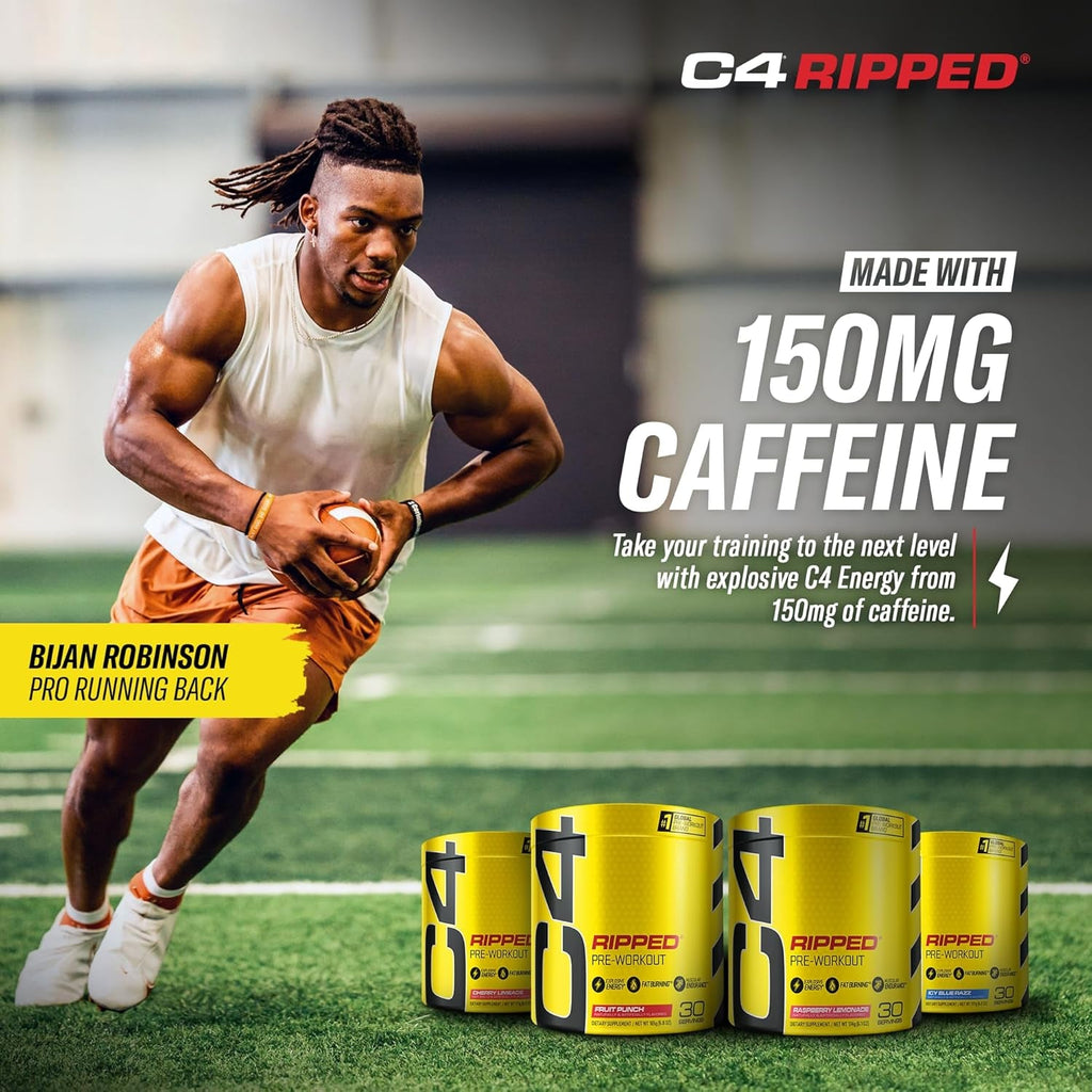 C4 Ripped Pre Workout Powder for Energy, Beta Alanine, Zero Sugar Energy Supplement Preworkout for Men & Women - 150Mg Caffeine + Creatine-Free - Icy Blue Razz - 30 Servings