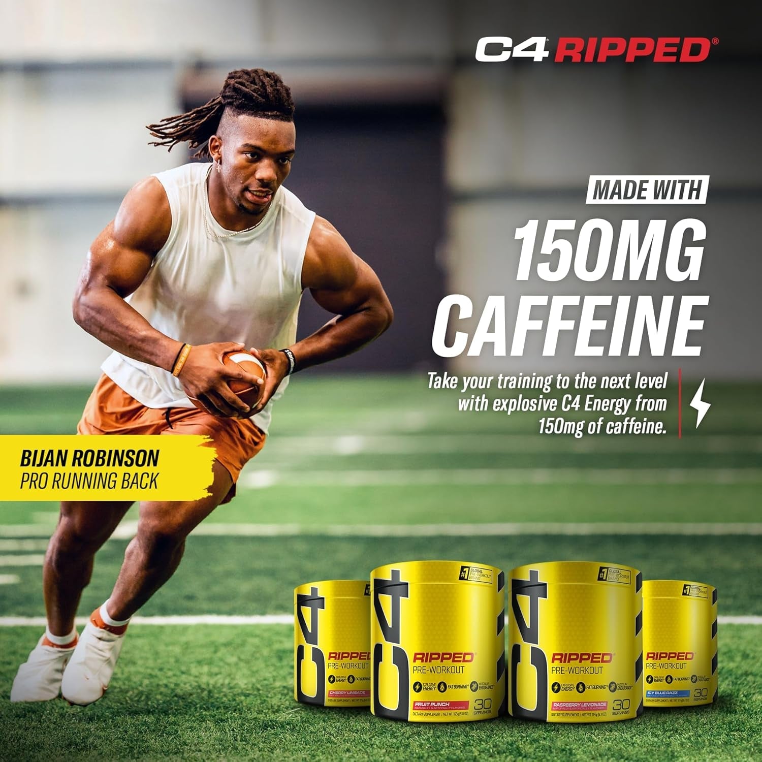 C4 Ripped Pre Workout Powder for Energy, Beta Alanine, Zero Sugar Energy Supplement Preworkout for Men & Women - 150Mg Caffeine + Creatine-Free - Icy Blue Razz - 30 Servings