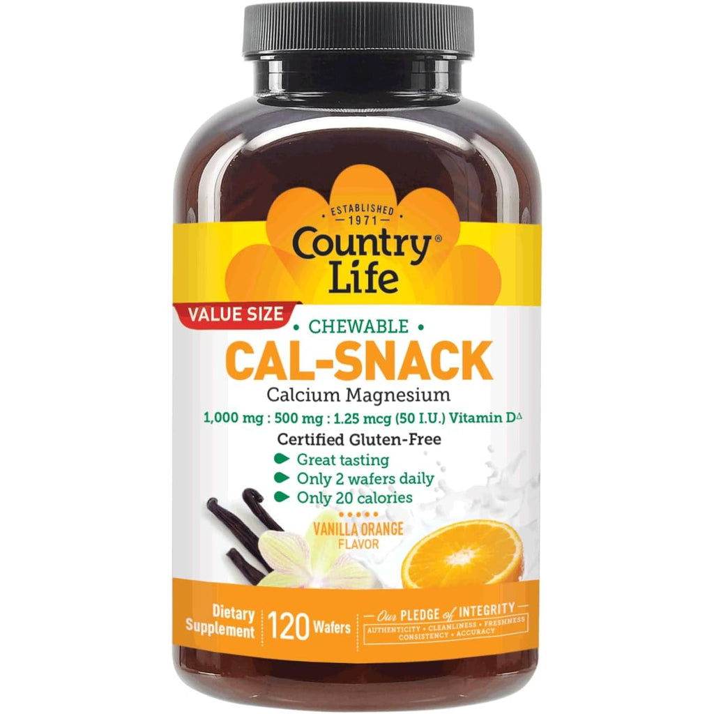 Country Life Cal-Snack - Chewable Calcium Magnesium Supplement Wafers with Vitamin D3, Easy to Digest, Vanilla Orange Flavor, Dietary Supplement