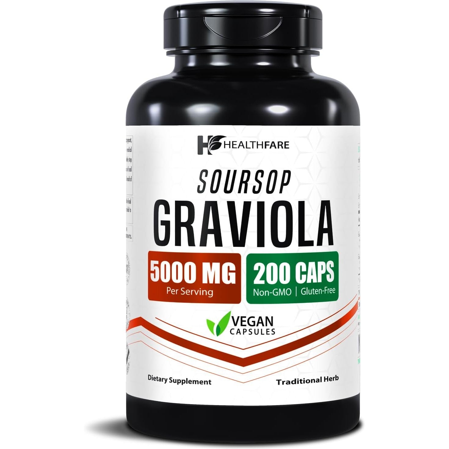 Healthfare Graviola Soursop Extract 5000Mg | Annona Muricata | 200 Vegan Capsules | High Potency Leaf & Fruit Blend | Non-Gmo | Gluten-Free | Made in USA