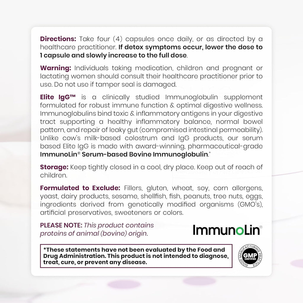 Pure Therapro Rx Elite Igg Immunoglobulin Supplement, 120 Caps - Gut Health & Immune Support, 1100 Mg Igg, IGA & Igm, Sunflower Lecithin | Dairy & Gluten Free Colostrum Supplement Alternative