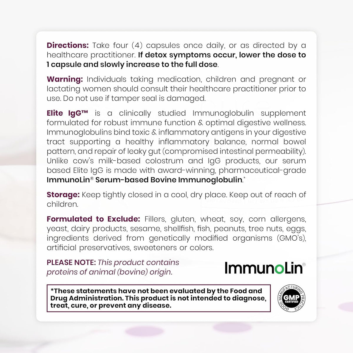 Pure Therapro Rx Elite Igg Immunoglobulin Supplement, 120 Caps - Gut Health & Immune Support, 1100 Mg Igg, IGA & Igm, Sunflower Lecithin | Dairy & Gluten Free Colostrum Supplement Alternative