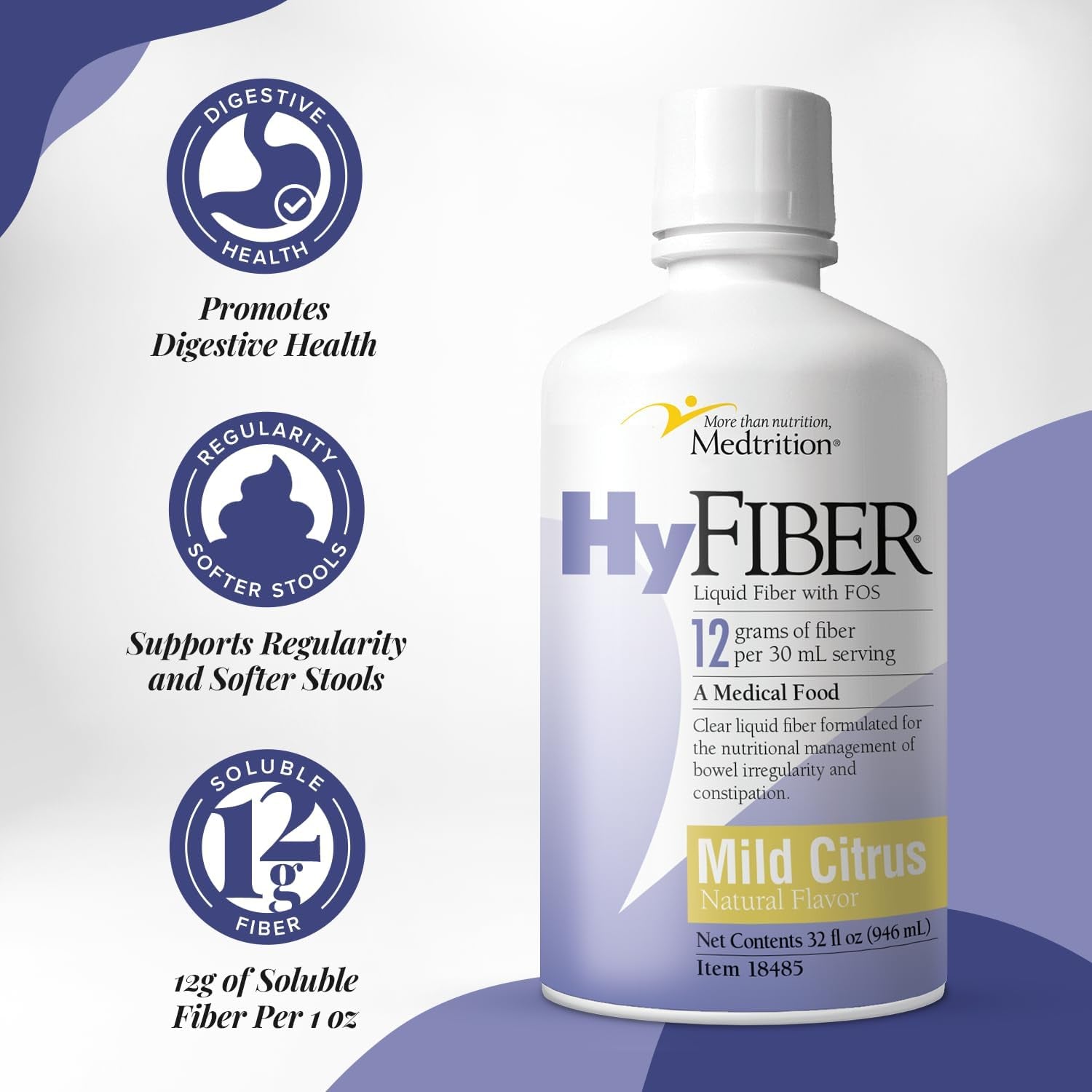 Medtrition Hyfiber Daily Liquid Fiber for Regularity and Soft Stools, 12 Grams Soluble Fiber, 32 Fl Oz 1 Bottle