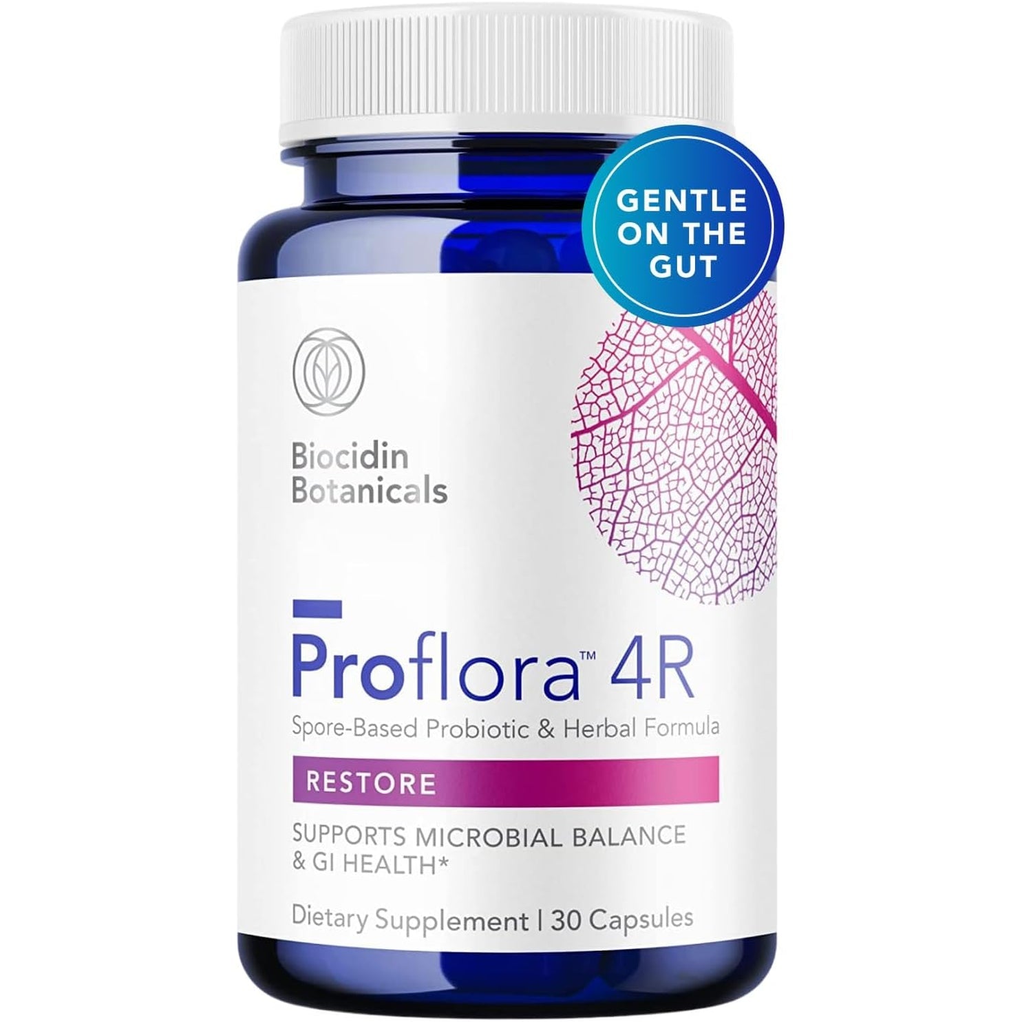 Biocidin Proflora 4R Spore Probiotic - Digestive Health Probiotics for Women & Men - Clinically Researched Bacillus Strains & Organic Aloe, Marshmallow Root for Gut Support (30 Vegan Capsules)