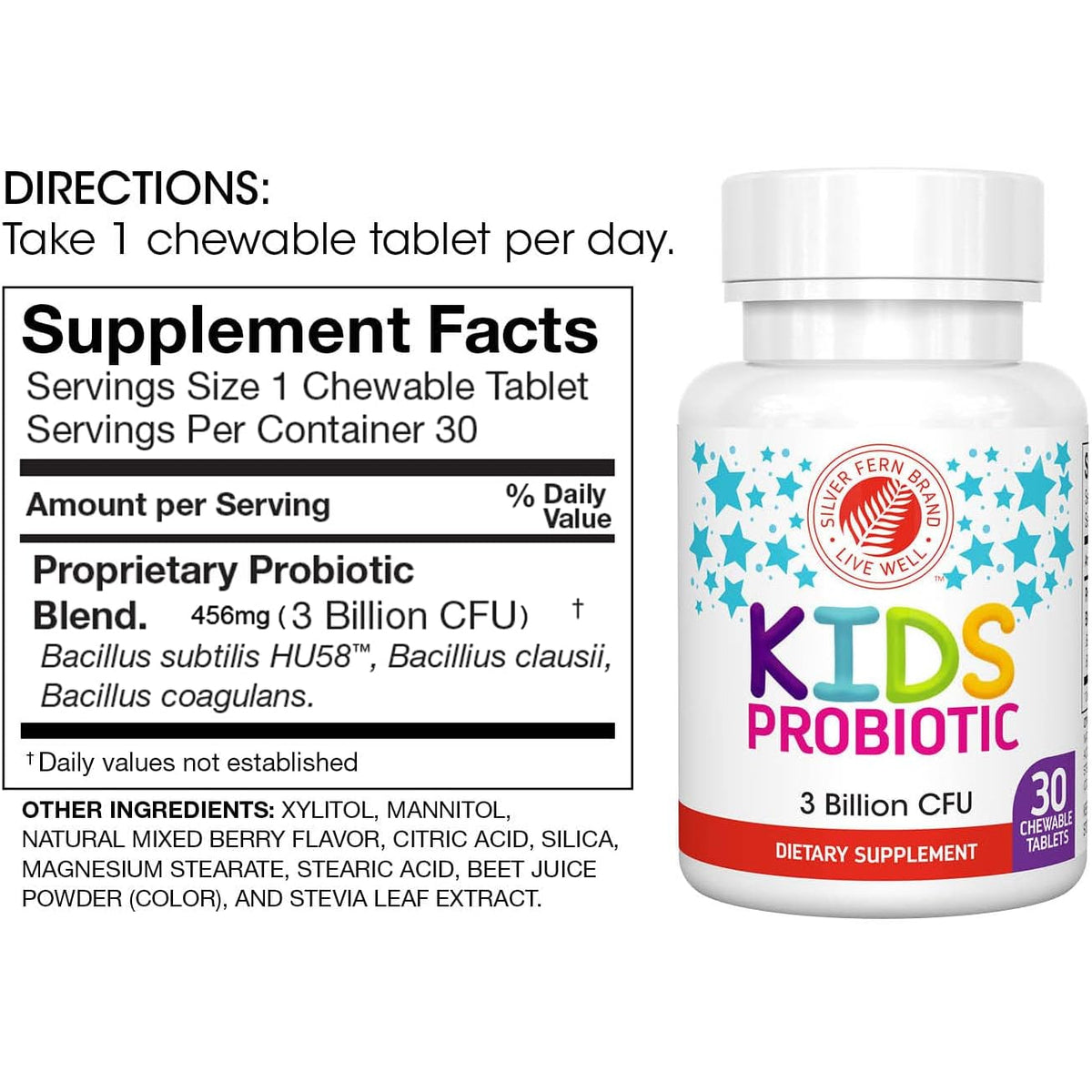 Silver Fern Brand Kids Ultimate Probiotic - 1 Bottle - 30 Chewable Tablets - Sugar & Gluten Free - Children'S Dietary Supplement - DNA & Survivability Verified - Digestive & Immune Support