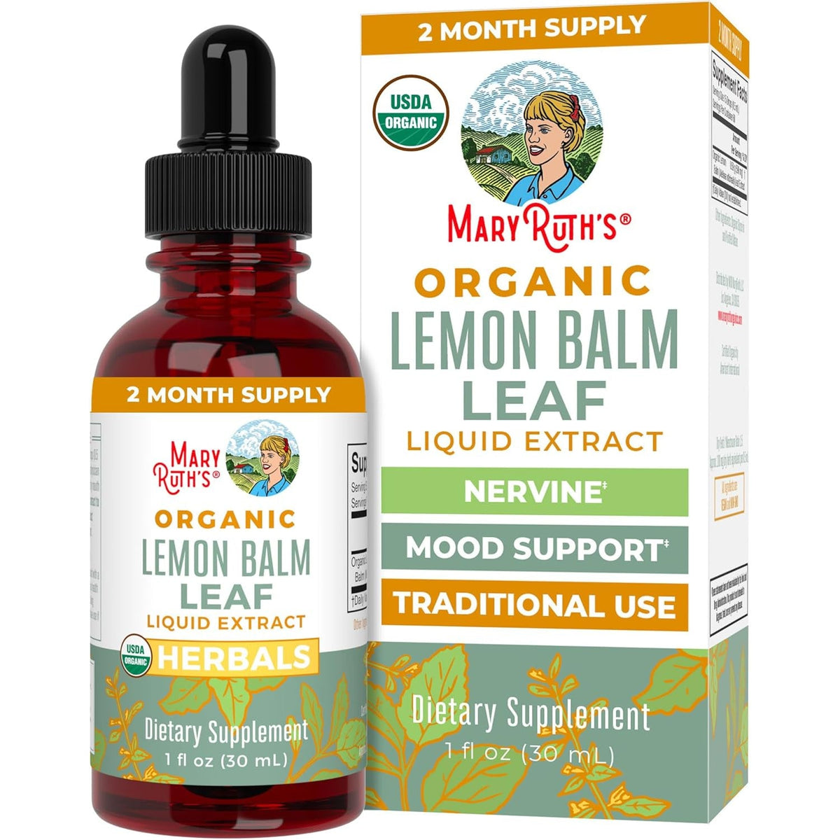 MARYRUTH'S Organics Lemon Balm Leaf Liquid Extract | Mood Support | Relaxation | Calming | Nervine Herbal | Lemon Balm Tincture | USDA Organic | Vegan | Non-Gmo | Gluten Free | 1 Fl Oz