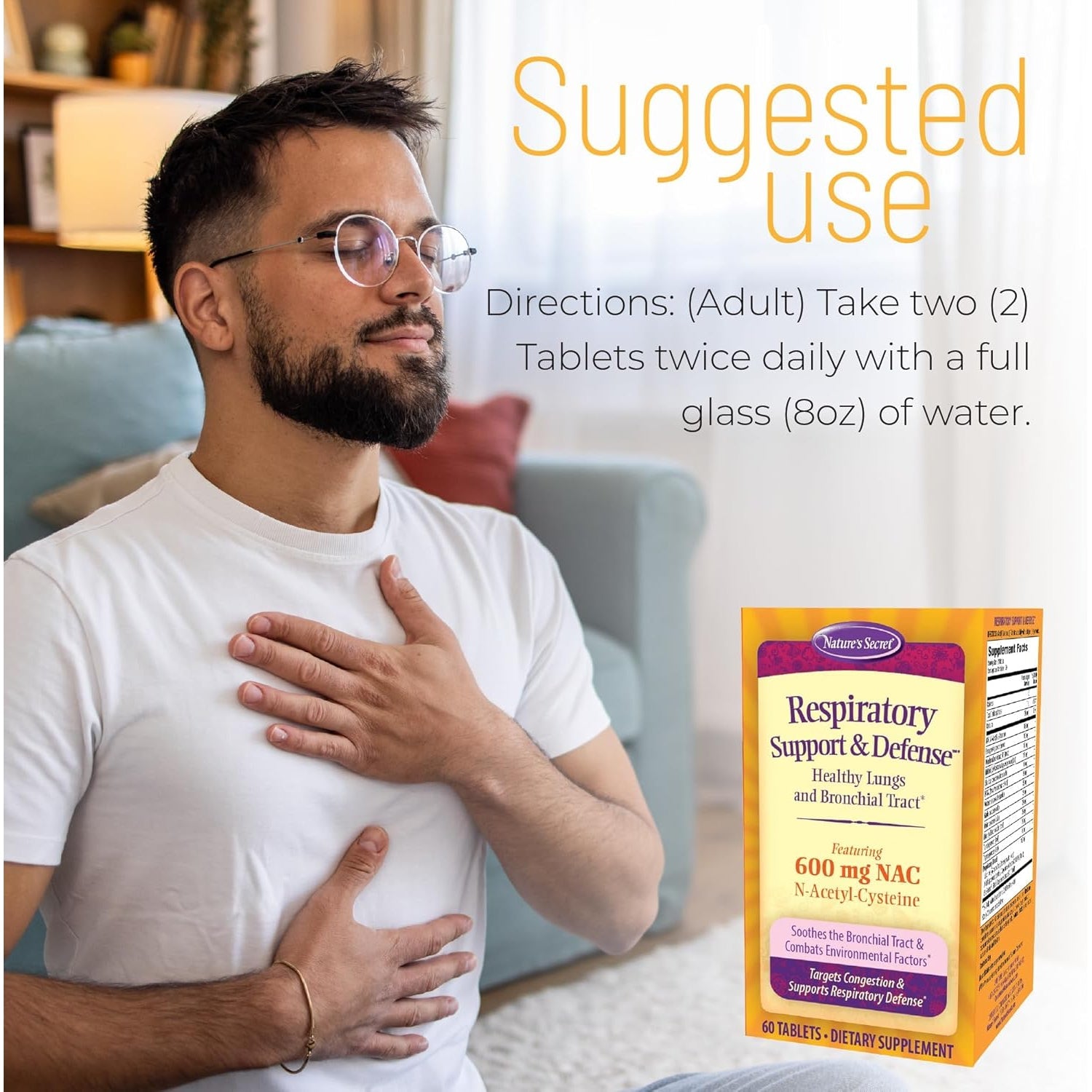 Nature'S Secret Respiratory Support & Defense - 60 Tablets - Promotes Healthy Lungs & Bronchial Tract - with NAC, Fenugreek & Marshmallow - 30 Servings