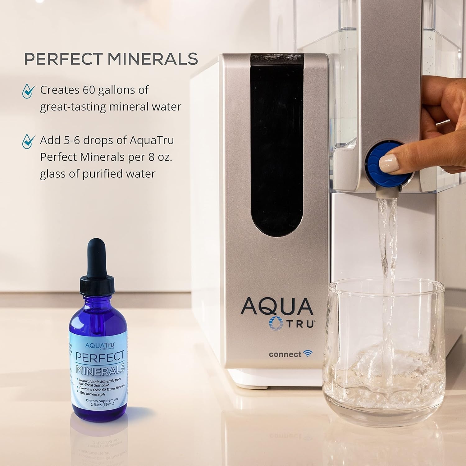 Aquatru Perfect Minerals – Mineral Drops for Water – Enrich with 72 Trace Minerals Including Magnesium, Zinc & Calcium – 60Ml Bottle Mineralizes up to 230 Liters of Water