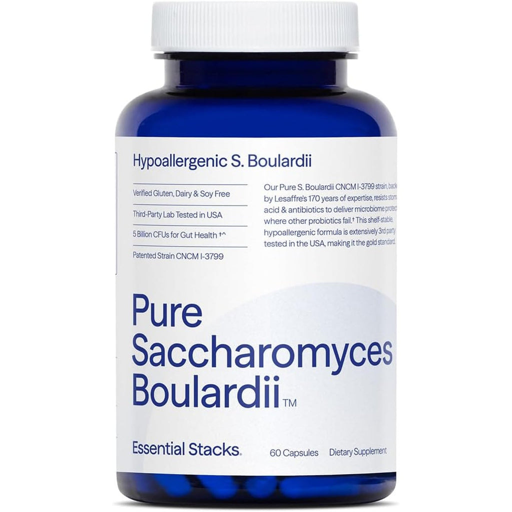 Essential Stacks Saccharomyces Boulardii Probiotics (Non-Gmo & Gluten Free) - 5 Billion Cfus for Gut Health (60 Capsules)