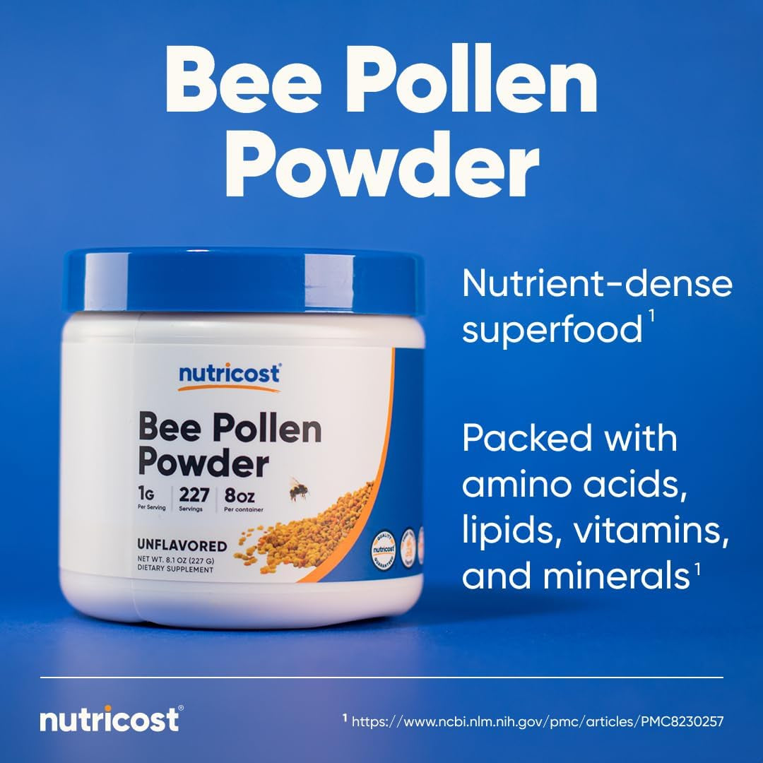 Nutricost Bee Pollen Powder (8 Oz) (Unflavored) - 227 Servings, Gluten Free, Non-Gmo, Vegetarian Dietary Supplement