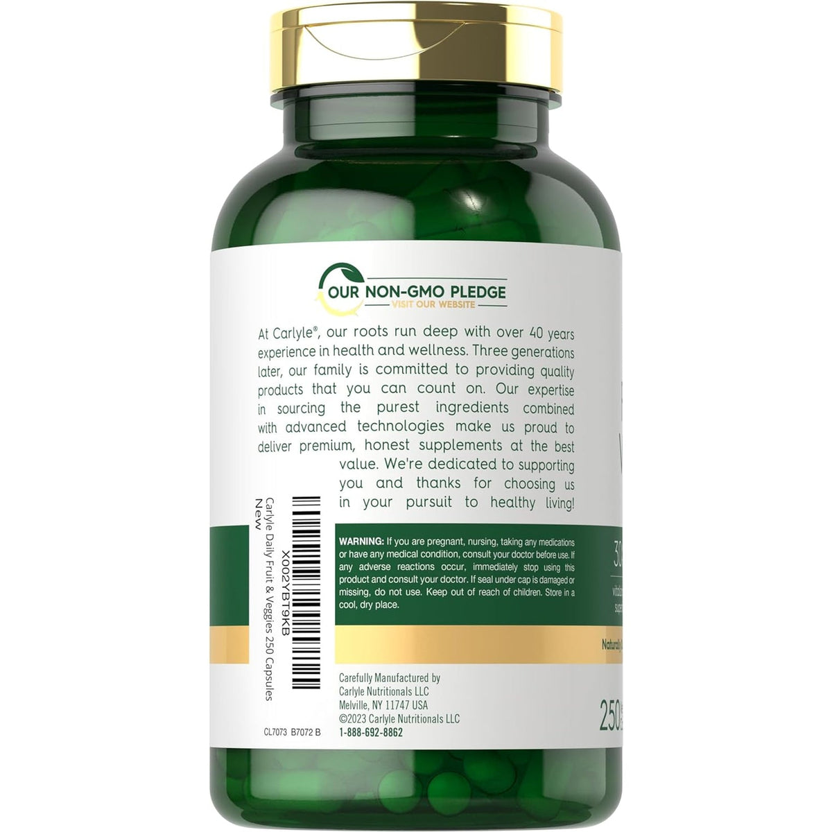 Carlyle Fruits and Veggies Supplement | 250 Capsules | Made with 30 Fruits and Vegetables | Vegetarian, Non-Gmo, Gluten Free Superfood Formula