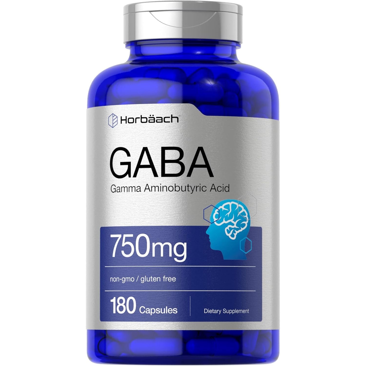 Horbäach GABA 750Mg | 180 Powder Capsules | Gamma Aminobutyric Acid Supplement | Non-Gmo, Gluten Free