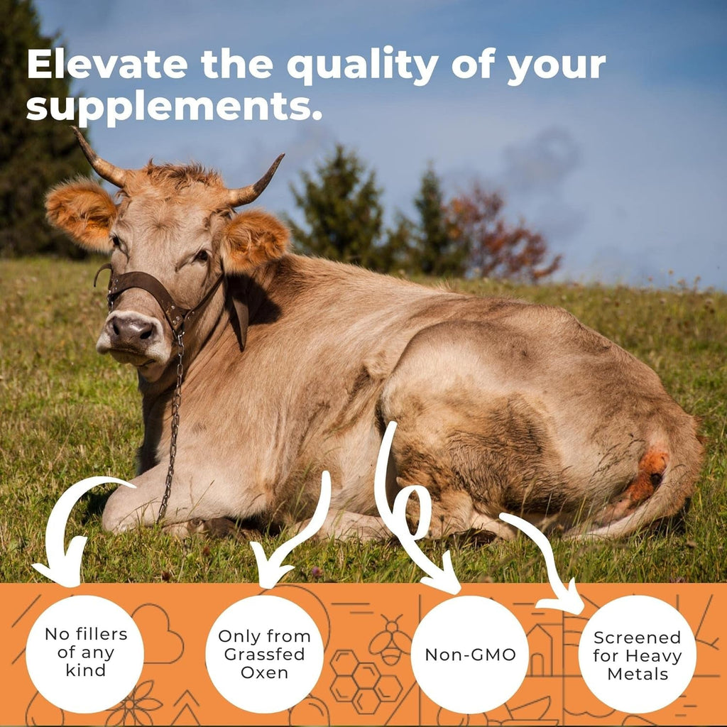 Grass-Fed Ox Bile Extract 1000Mg Bile Salts Supplements with Black Pepper for Faster Absorption - Supports Digestive Health - 180 Capsules