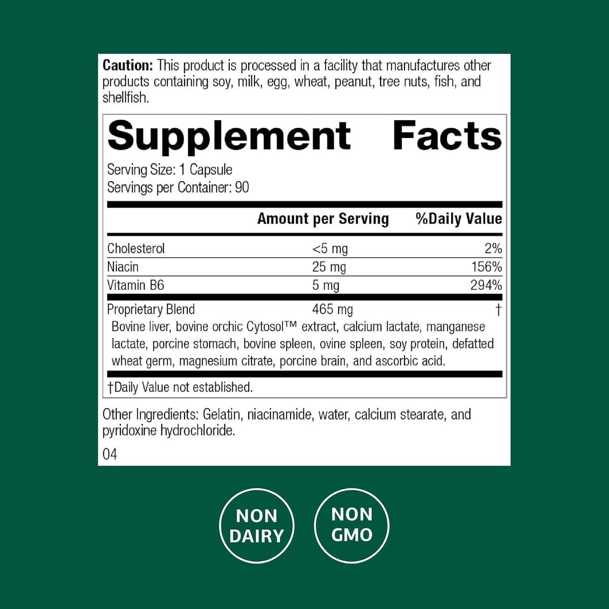 Standard Process Orchex - Nervous System Care Supplement - Excellent Source of Niacin and Vitamin B6 - Non-Dairy & Whole Food-Based - 90 Capsules (90 Servings)