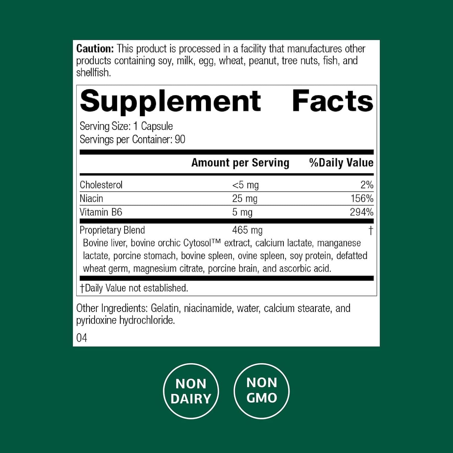 Standard Process Orchex - Nervous System Care Supplement - Excellent Source of Niacin and Vitamin B6 - Non-Dairy & Whole Food-Based - 90 Capsules (90 Servings)