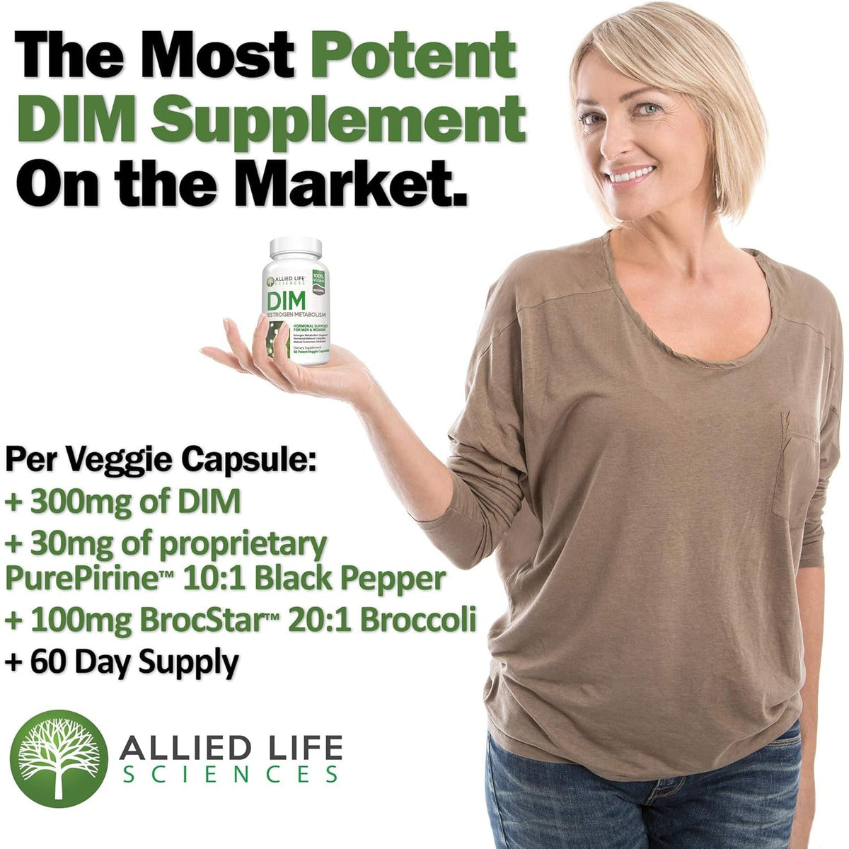 DIM Supplement, 300 Mg Diindolylmethane plus Broccoli Seeds Extract Pills, Vegan Non-Gmo, 60 Capsules | Made in the USA