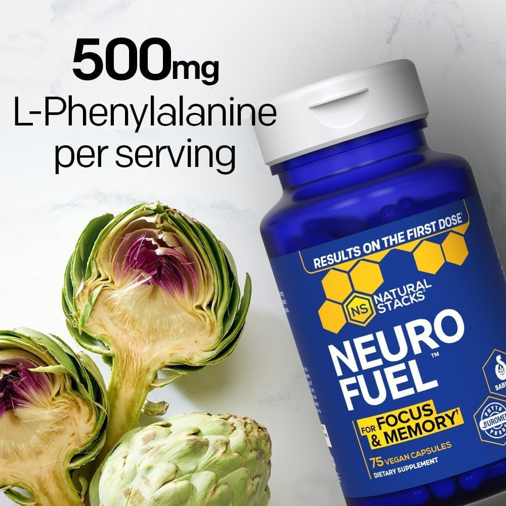NATURAL STACKS Original Neurofuel Nootropic Brain Support Supplement - 750Mg L-Carnitine & 500Mg L-Phenylalanine - Brain Supplement for Memory and Focus* - 75 Focus Pills