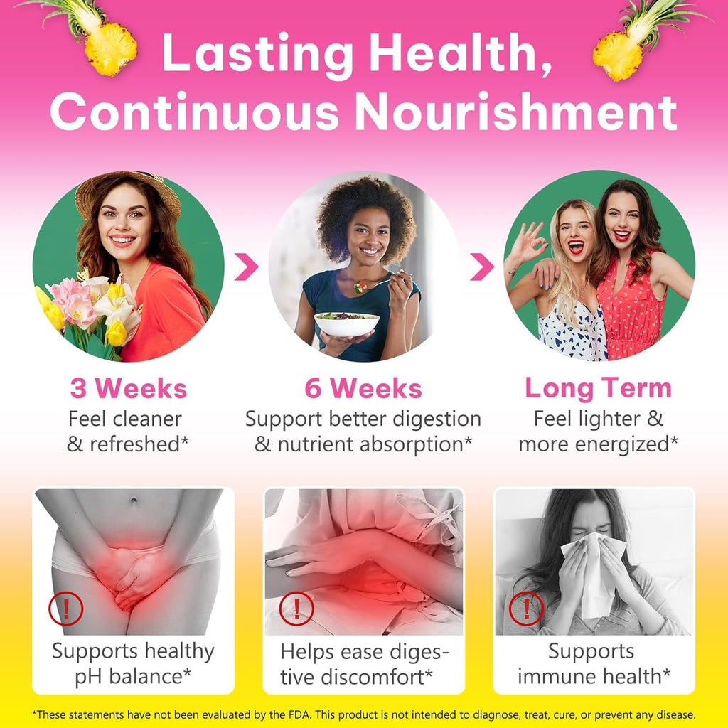 Vaginal Probiotics Gummies for Feminine PH Balance, Vaginal Hydrating, Promoting Vaginal Flora Health, Fresh Odor with Prebiotics & Lactobacillus Probiotic, Hawaiian Pineapple, Plant Based|60 Gummies