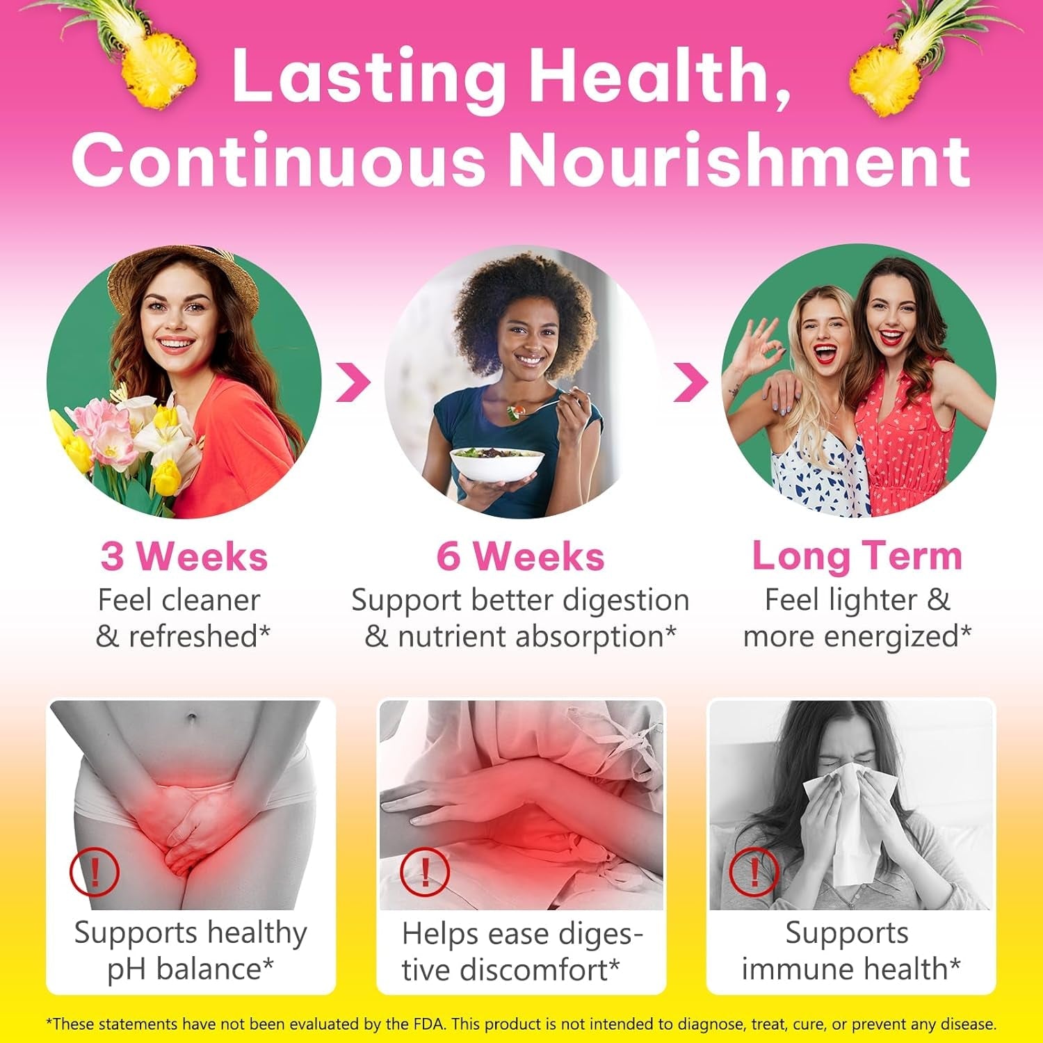 Vaginal Probiotics Gummies for Feminine PH Balance, Vaginal Hydrating, Promoting Vaginal Flora Health, Fresh Odor with Prebiotics & Lactobacillus Probiotic, Hawaiian Pineapple, Plant Based|60 Gummies