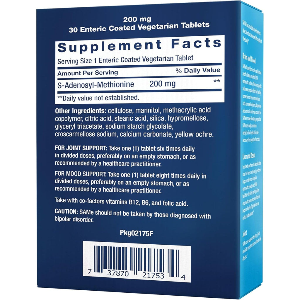 Life Extension Same, Mood, Joint & Liver Support, Gluten-Free, Non-Gmo, Vegetarian, 30 Tablets