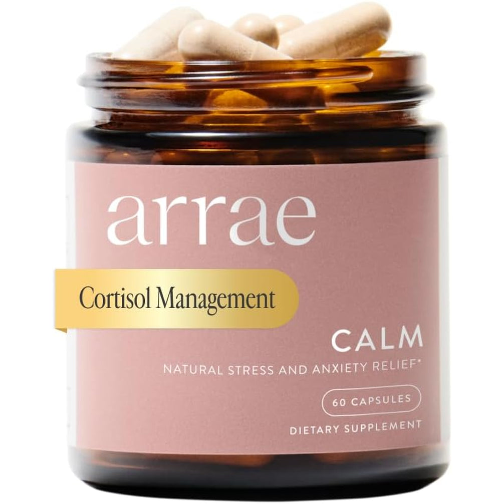 Arrae Calm Cortisol Manager - 60 Stress & Panic Relief Capsules - Mood Support Supplement W/L-Theanine, Inositol, Passionflower, & Magnesium to Help You Feel Zen
