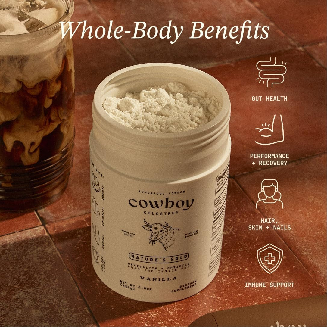 Cowboy - the Exclusive 1St Milking, Whole, Grass Fed Colostrum Supplement for Full Body Health - Bovine Colostrum Powder Packed W/Bioactive Nutrients - Sugar Free (Vanilla, 40 Servings)