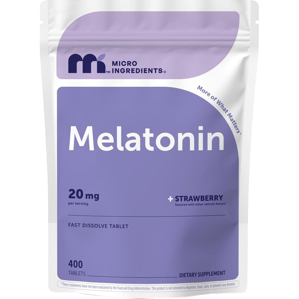 Micro Ingredients Melatonin 20Mg, 400 Tablets | Strawberry Flavor | Fast Dissolve | 100% Drug Free | Vegetarian Friendly | Non-Gmo, No Gluten, Sugar Free