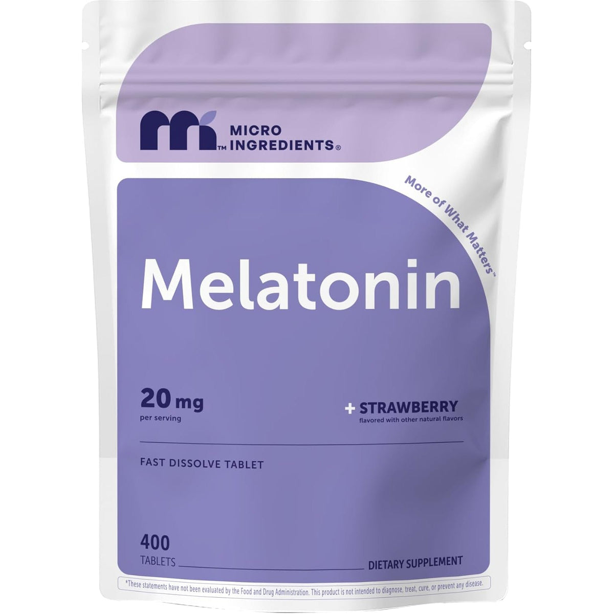 Micro Ingredients Melatonin 20Mg, 400 Tablets | Strawberry Flavor | Fast Dissolve | 100% Drug Free | Vegetarian Friendly | Non-Gmo, No Gluten, Sugar Free