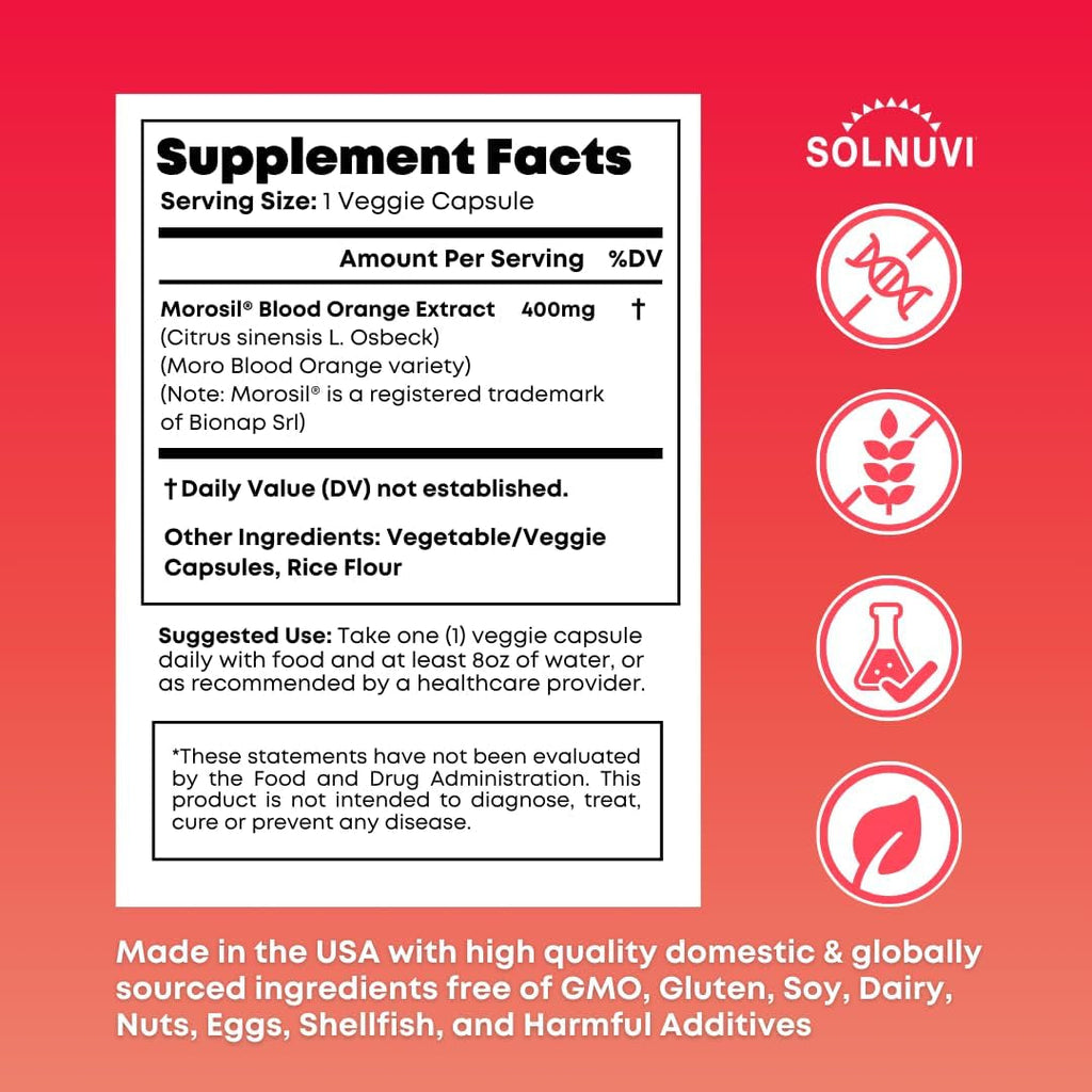 Morosil Clinically Tested C3G Supplement - Metabolism, Antioxidant, Wellness Support for Men & Women - 400Mg Moro Red Orange Extract - 60 Veggie Capsules - Non-Gmo, Gluten-Free, Vegan-Friendly