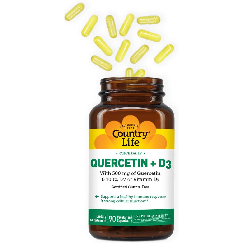 Country Life Quercetin 500Mg Capsules with Vitamin D3 800 IU – Immune Support Supplement for Adults – Daily Immune Boosters – Quercetin Immune System Boost, 90 Capsules
