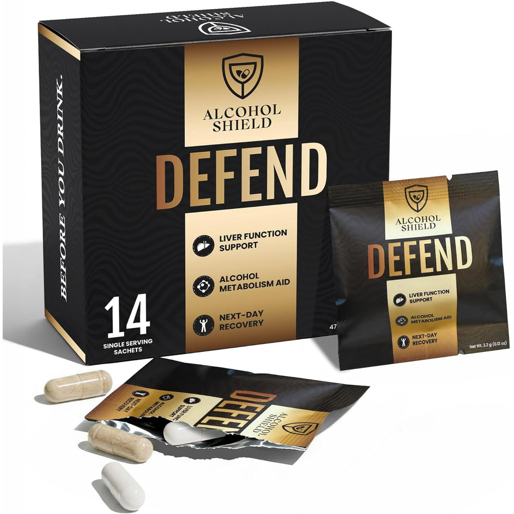 Defend Hangover Supplement | DHM + NAC | Feel Better after Drinking | Alcohol Recovery & Liver Support | Electrolytes & B Vitamins | 14 Sachets