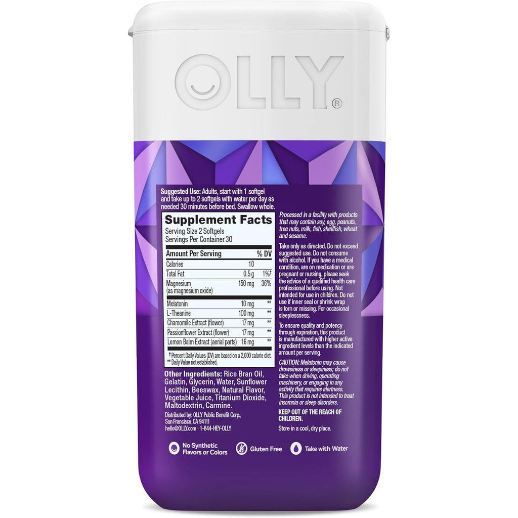 OLLY Ultra Strength Sleep Softgels, 10Mg Melatonin, L-Theanine, Chamomile, Magnesium, Lemon Balm, Supports Deep Restful Sleep, Nighttime Sleep Aid, Non Habit-Forming - 60 Count