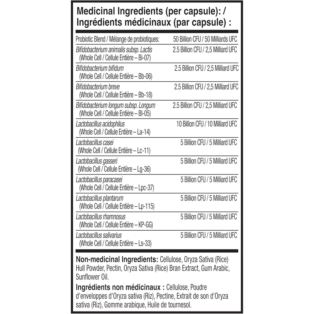 NATURELO Probiotics for Digestive Health, 50 Billion CFU, 60 Vegetarian Capsules, 11 Strains, Daily Use Supplement, Delayed Release, No-Fridge, Boosts Immune System, Probiotics for Women & Men