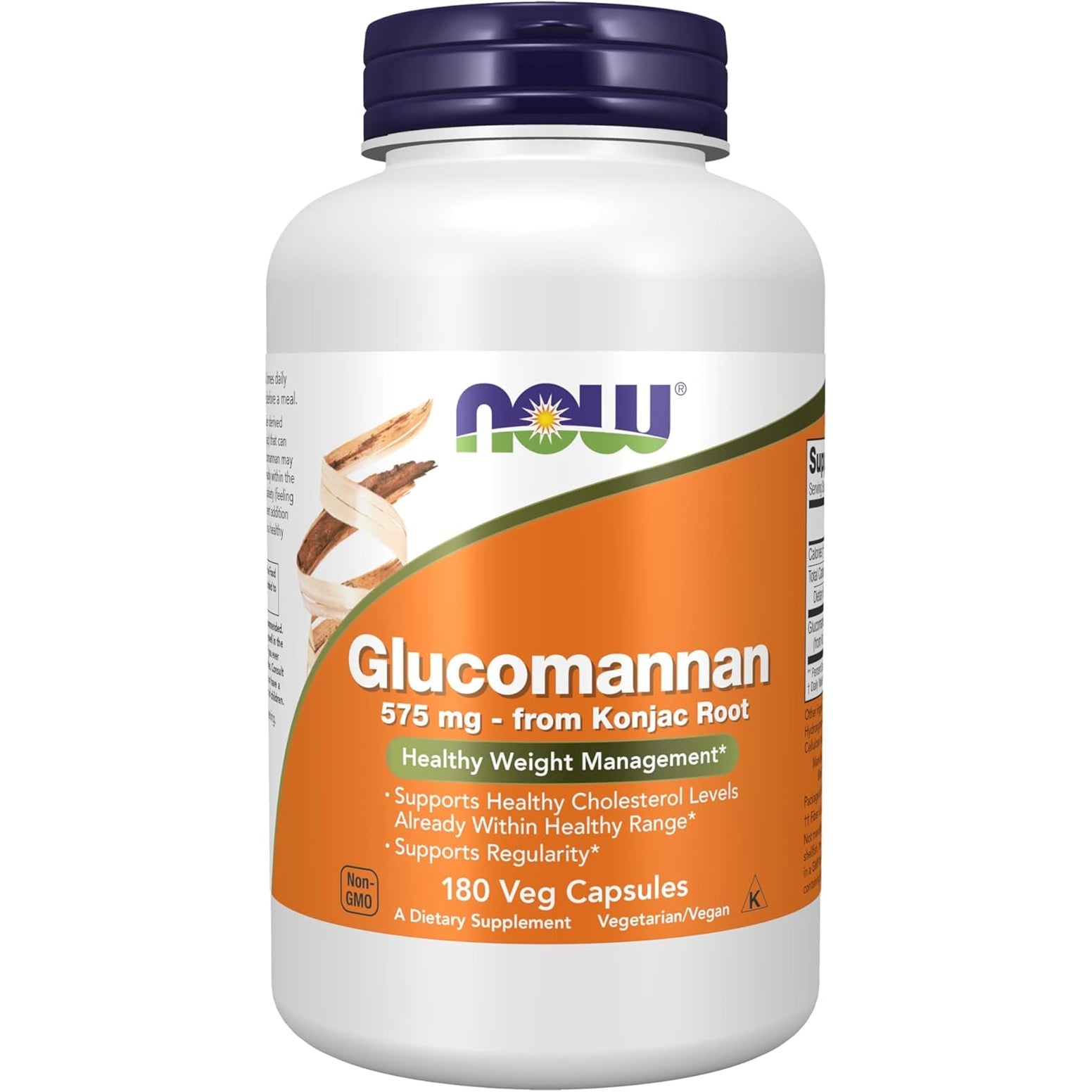 NOW Foods Supplements, Glucomannan (Amorphophallus Konjac) 575 Mg, Supports Regularity*, Healthy Weight Management*, 180 Veg Capsules