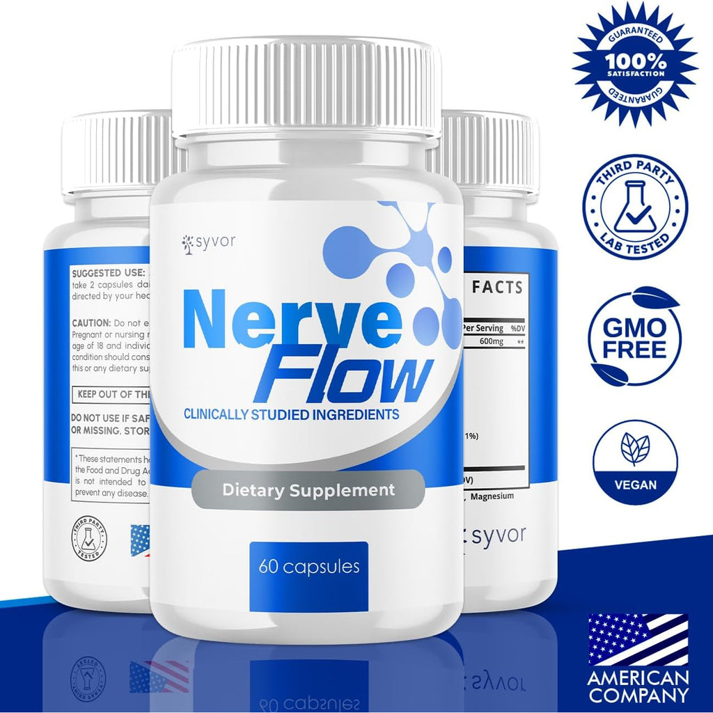(3 Pack) Nerve Flow Capsules, Official Nerve Flow Pills Made with All Natural Ingredients, Maximum Strength Nerveflow Sciatic Support Supplement with Advanced Vitamins for Women & Men (180 Capsules)