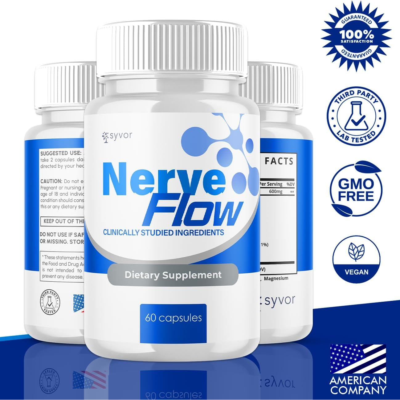 (2 Pack) Nerve Flow Capsules, Official Nerve Flow Pills Made with All Natural Ingredients, Maximum Strength Nerveflow Sciatic Support Supplement with Advanced Vitamins for Women & Men (120 Capsules)