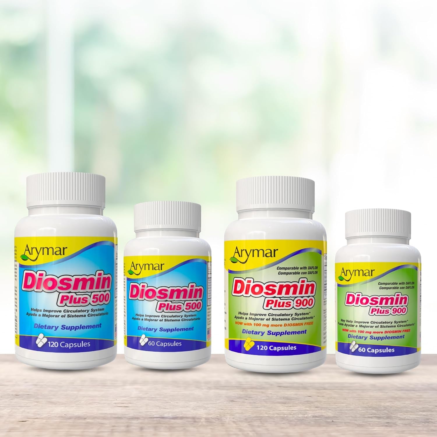 Arymar Diosmin 500Mg with Vitamin B-Complex: Circulatory Formula for Leg Vein Integrity and Normal Blood Flow, Vascular Health and Microcirculation, 60 Capsules