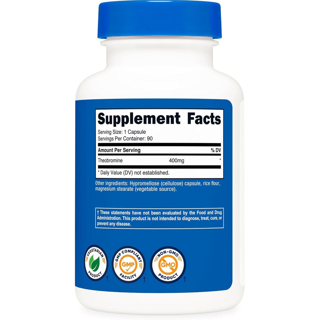 Nutricost Theobromine 400Mg, 90 Vegetarian Capsules - Gluten Free, Non-Gmo