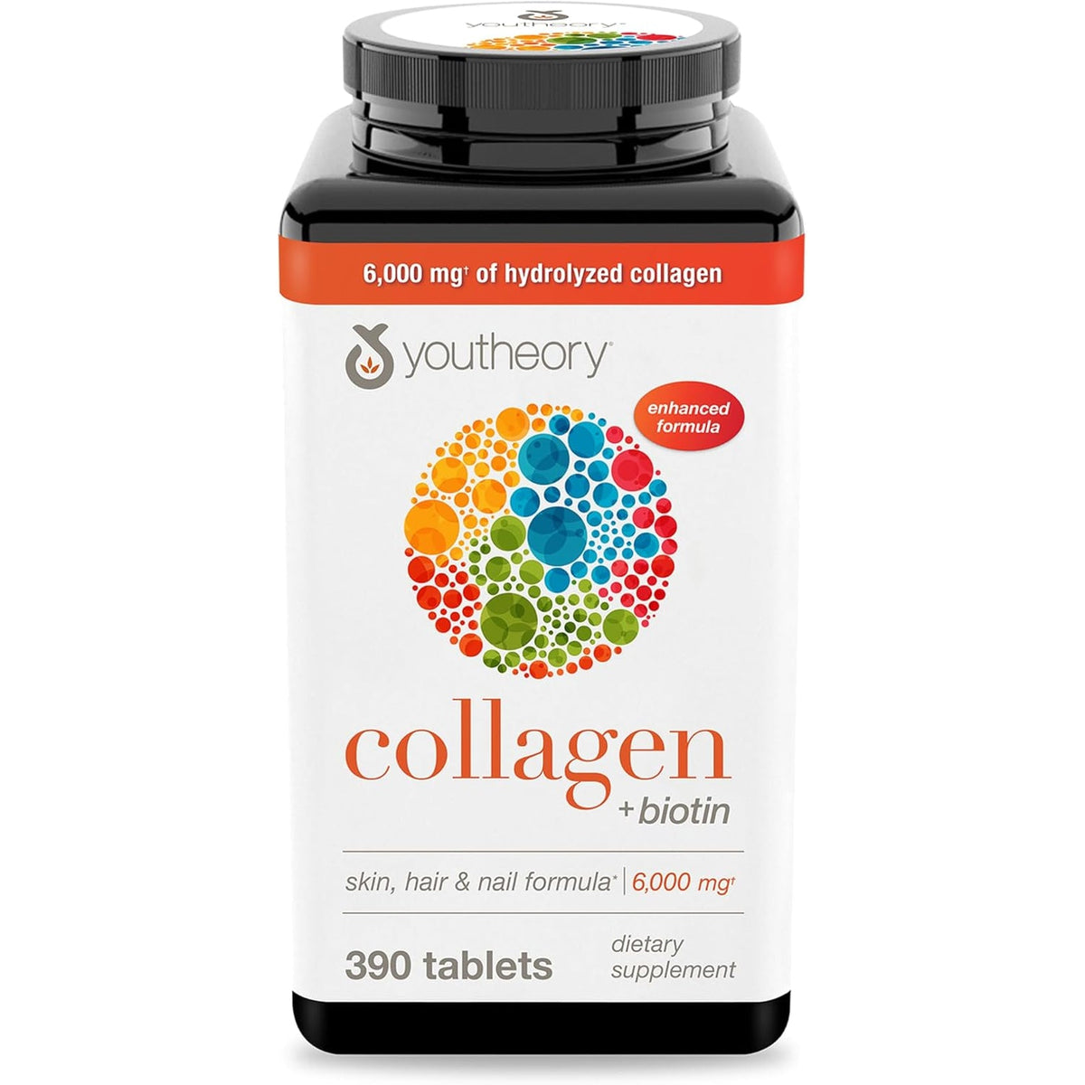 Youtheory Collagen + Biotin - Advanced Collagen Supplement - with Hydrolyzed Peptides, Vitamin C & Vitamin B - Supports Hair Growth, Nail Health & Skin - 390 Tablets