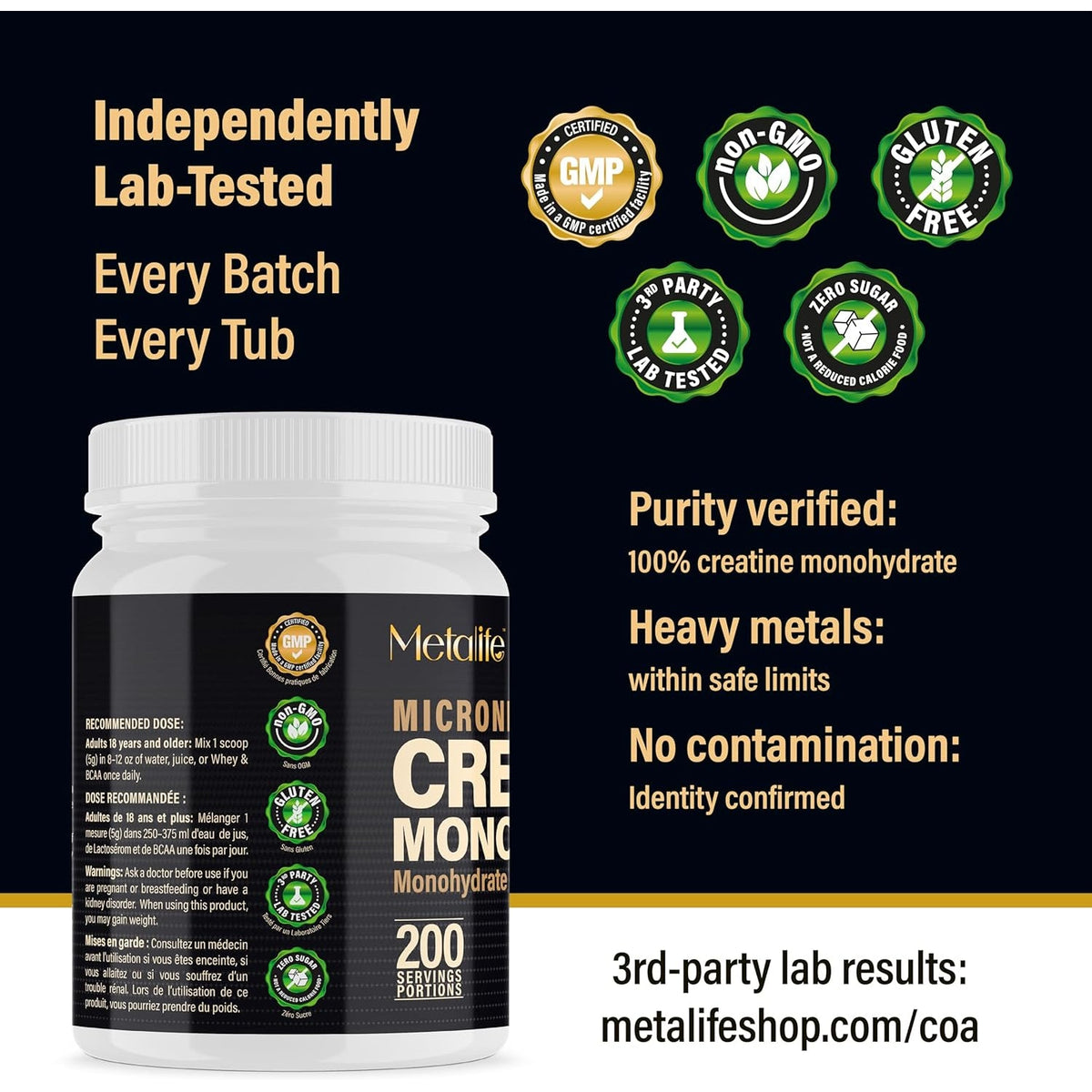100% Pure Creatine Monohydrate Powder 200 Servings, Micronized Powder, Muscle Growth, Unflavored, Ideal for Athletes & Fitness Enthusiasts, Third Party Lab Tested, Vegan, 1000 G