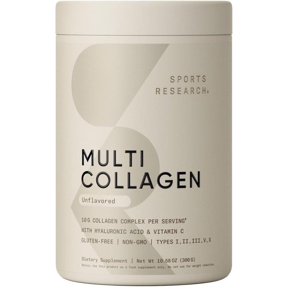 Sports Research Multi Collagen Protein Powder (Type I, II, III, V, X) with Hyaluronic Acid + Vitamin C | 5 Types of Food Based Collagen, 30 Servings (Unflavored)