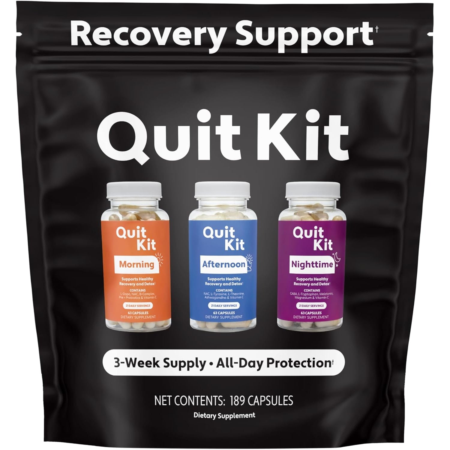 Detox & Withdrawal Support System | 21-Day Recovery Supplement for Anxiety, Stress, Sleep, Mood & Craving Support | Magnesium Glycinate, GABA, L-Theanine