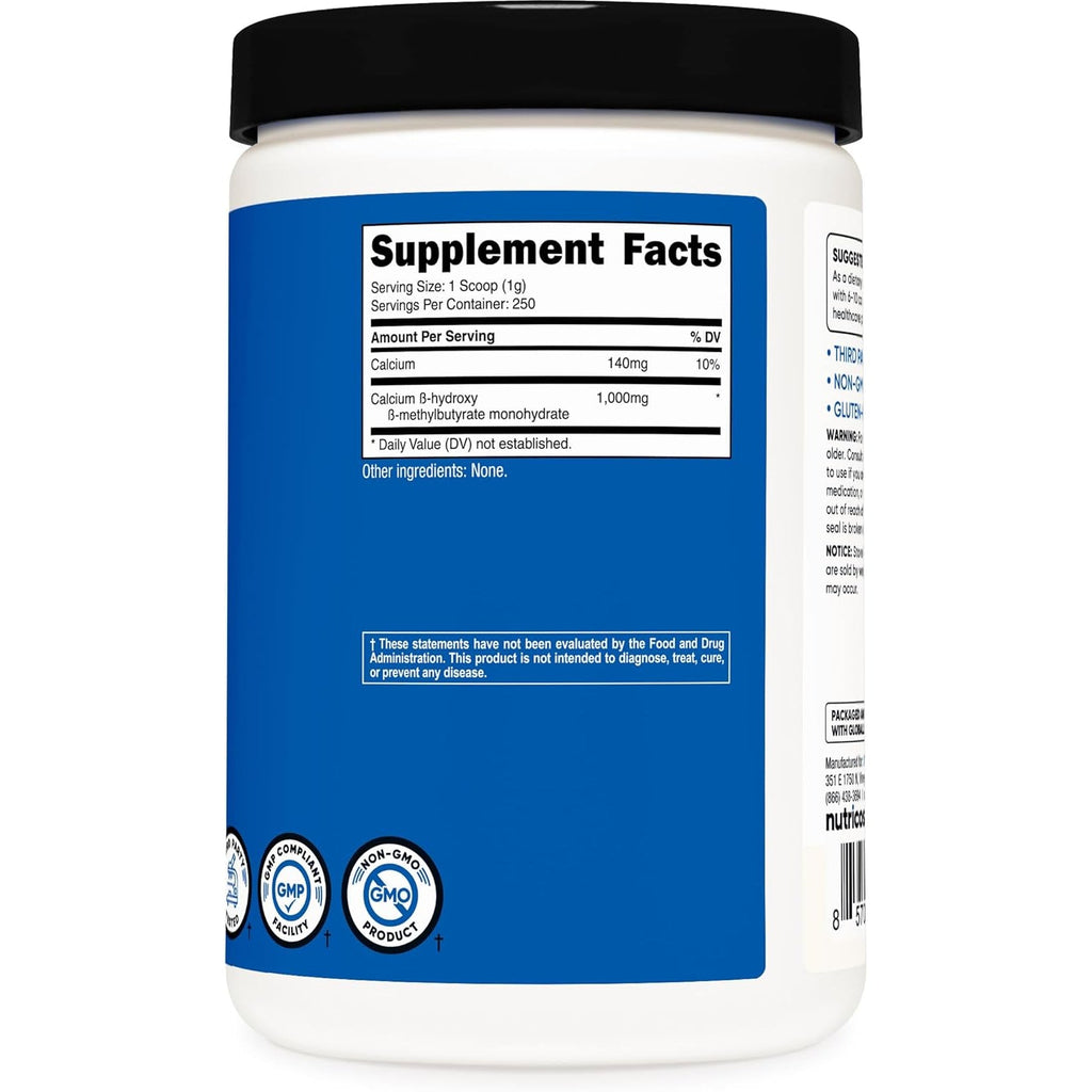 Nutricost HMB Powder (Beta-Hydroxy Beta-Methylbutyrate) 250 Grams - Gluten Free & Non-Gmo