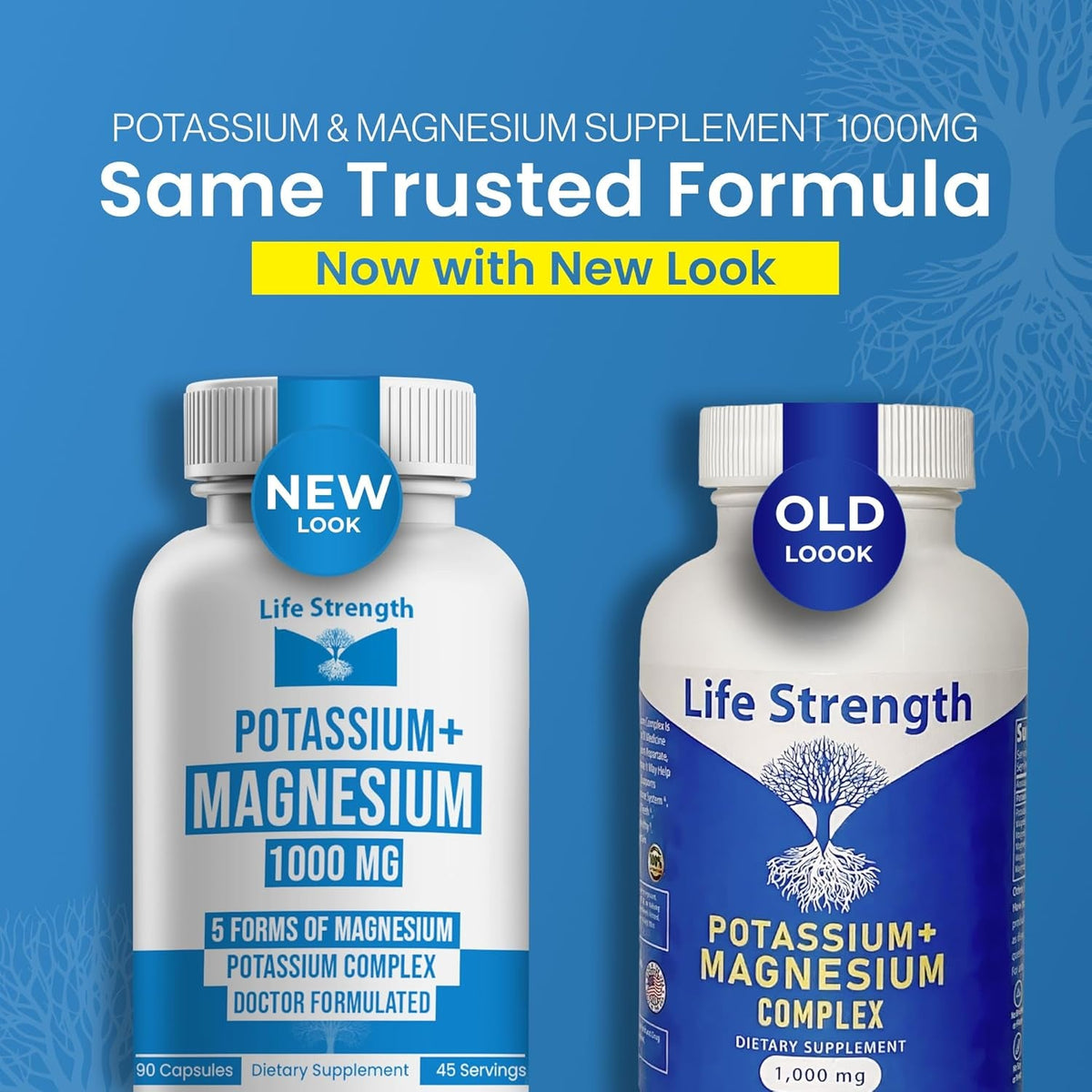 Life Strength, Potassium Magnesium Supplement 1000Mg - 90 Capsules – Potassium & Magnesium Complex with Aspartate, Glycinate, Oxide, Gluconate & Citrate – Muscle, Leg & Electrolyte Support