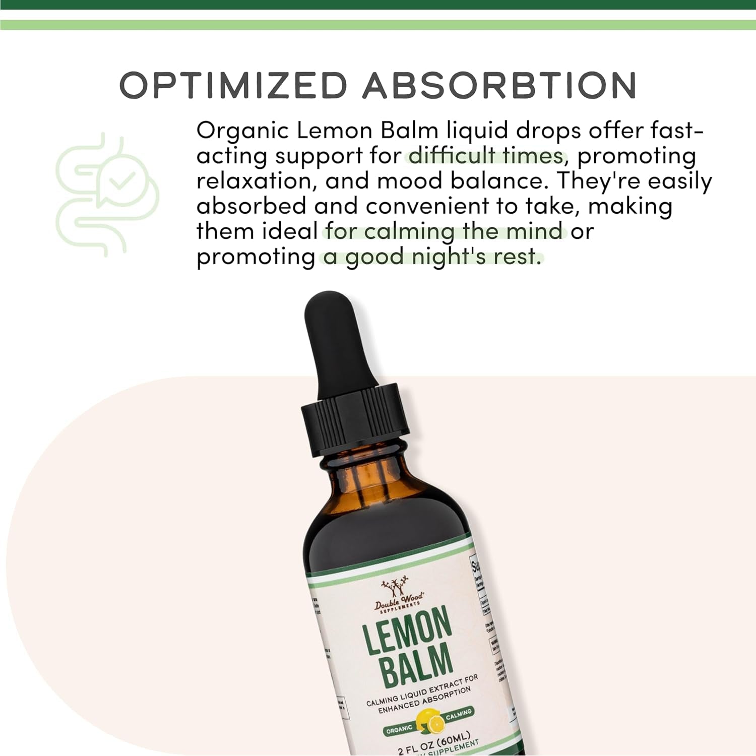 Double Wood Supplements Organic Lemon Balm Tincture - for Digestion & Relaxation 590Mg - 2FL OZ, 120 Servings (Better Absorbed than Capsules, Great for Lemon Balm Tea)