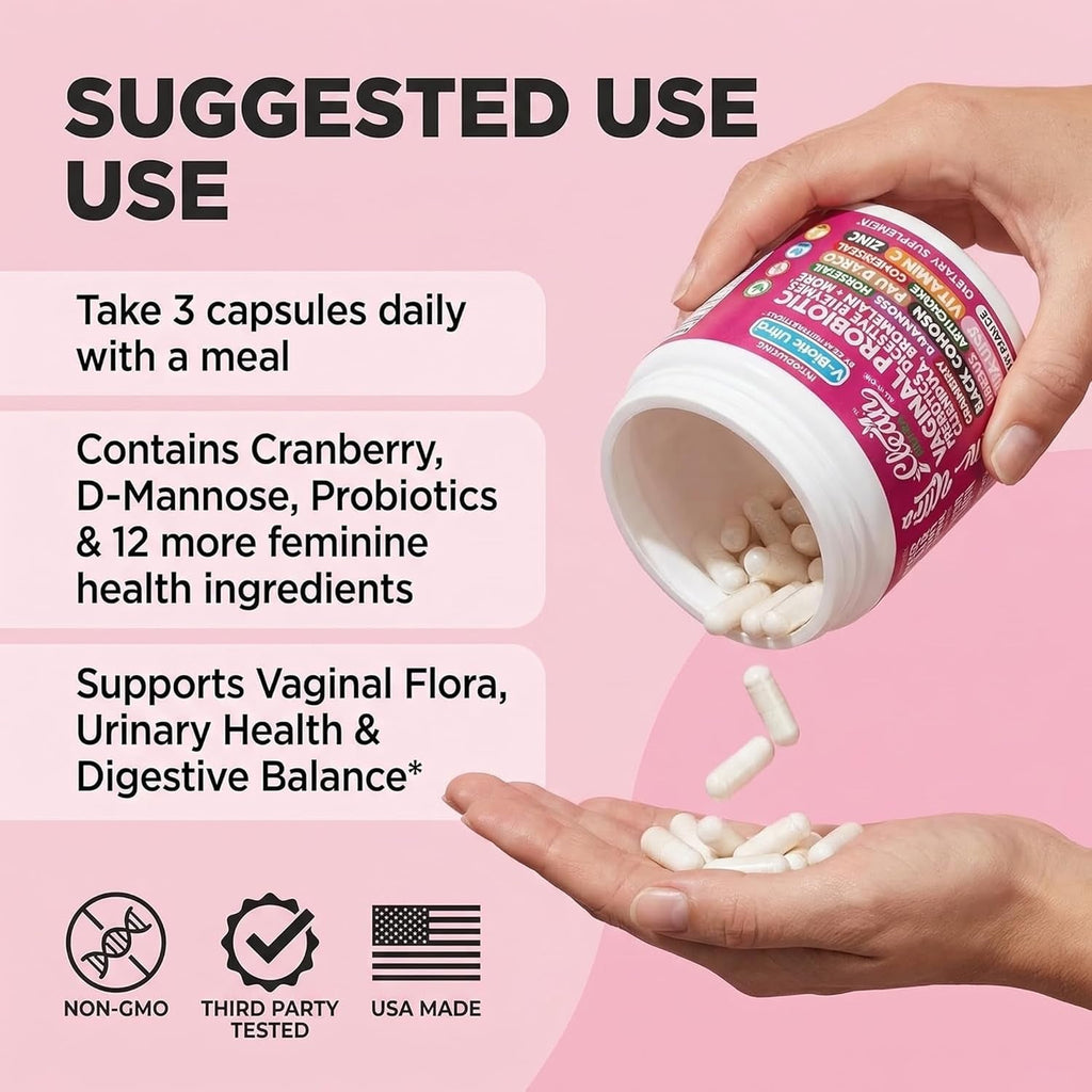 Clean Nutra Vaginal Probiotics for Women + Prebiotics Digestive Enzymes Bromelain Cranberry D Mannose Horsetail Black Cohosh Artichoke Hibiscus Flowers Probiotic for Digestive Health 90 Vegan Capsules
