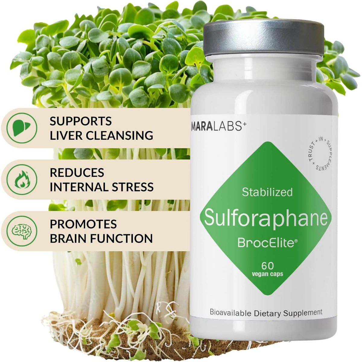 Brocelite Mara Labs plus | Stabilized Broccoli Sulforaphane Supplement | Glyphosate Residue Free Certified – Third-Party Tested | 60 Vegan Capsules